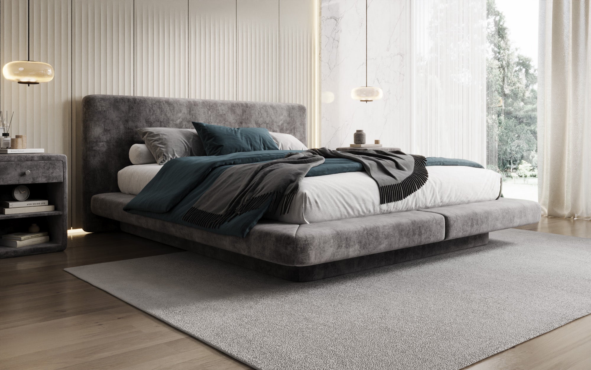 Lit rembourré design Yumi en Velours