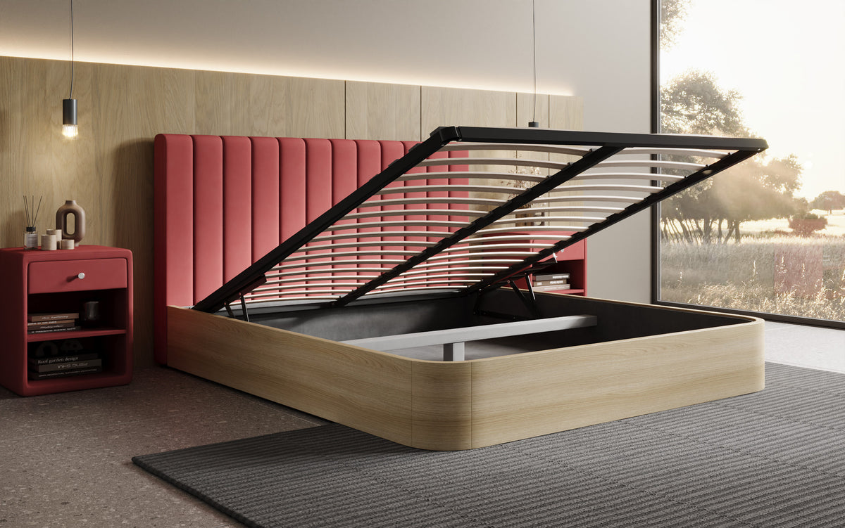 Lit rembourré design Fiore Linea en Tissu avec espace de rangement