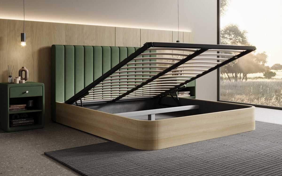 Lit rembourré design Fiore Linea en Tissu avec espace de rangement