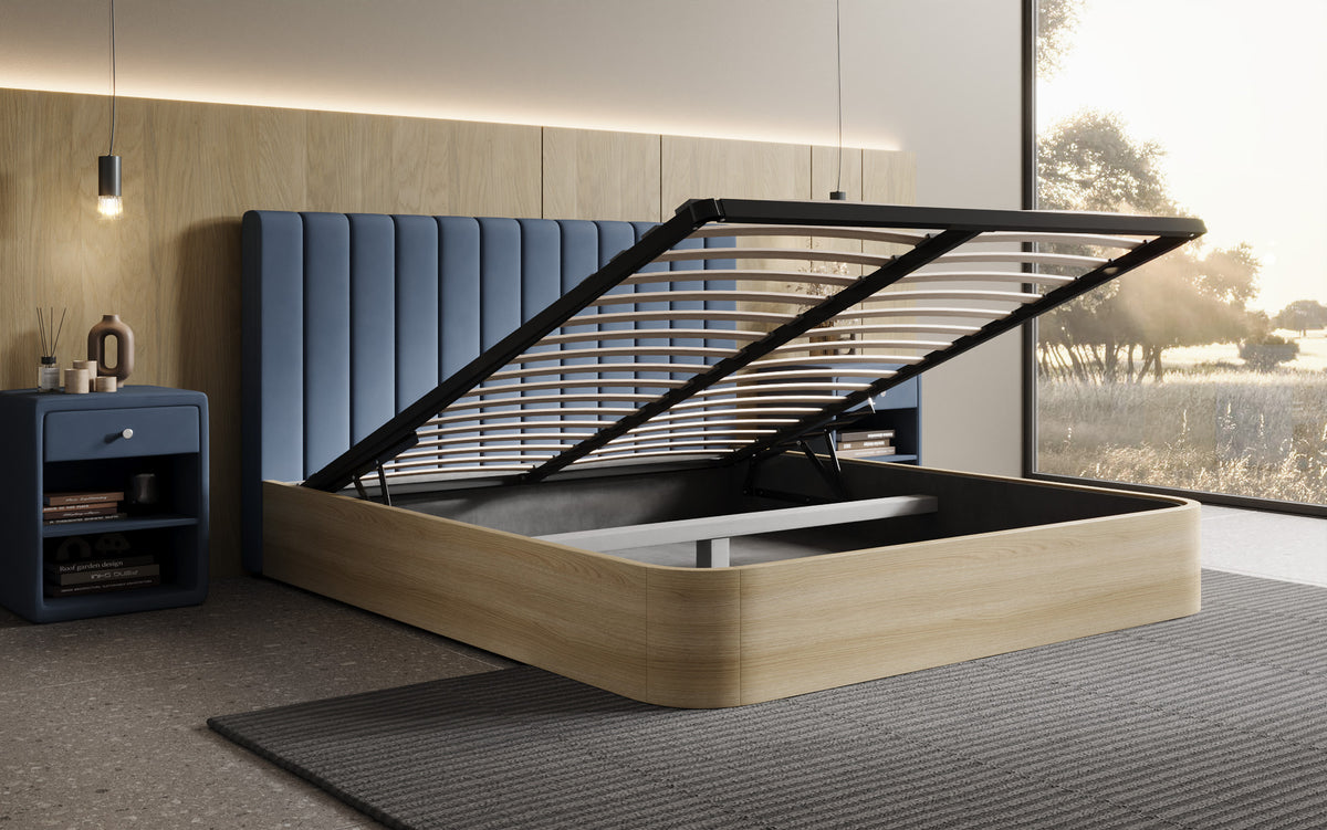 Lit rembourré design Fiore Linea en Tissu avec espace de rangement