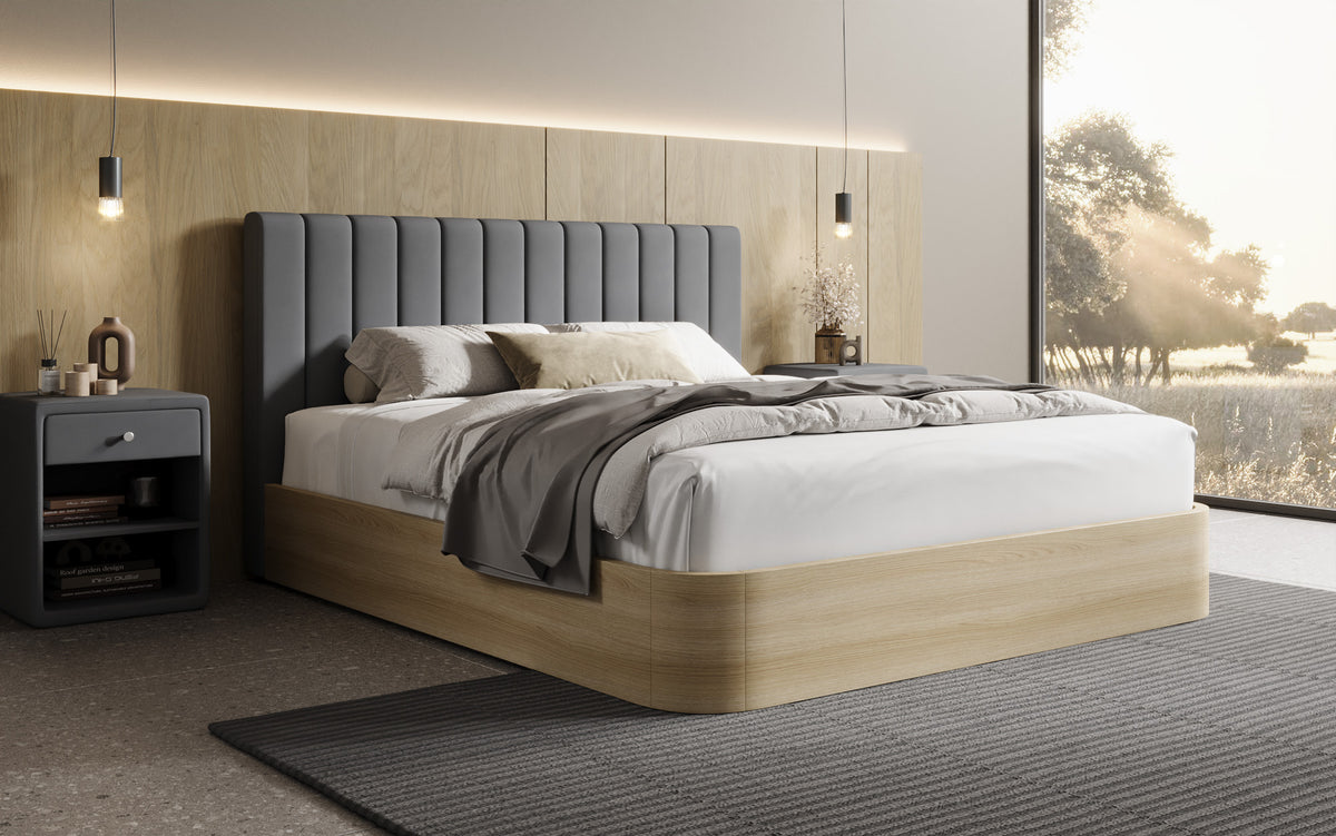 Lit rembourré design Fiore Linea en Tissu avec espace de rangement