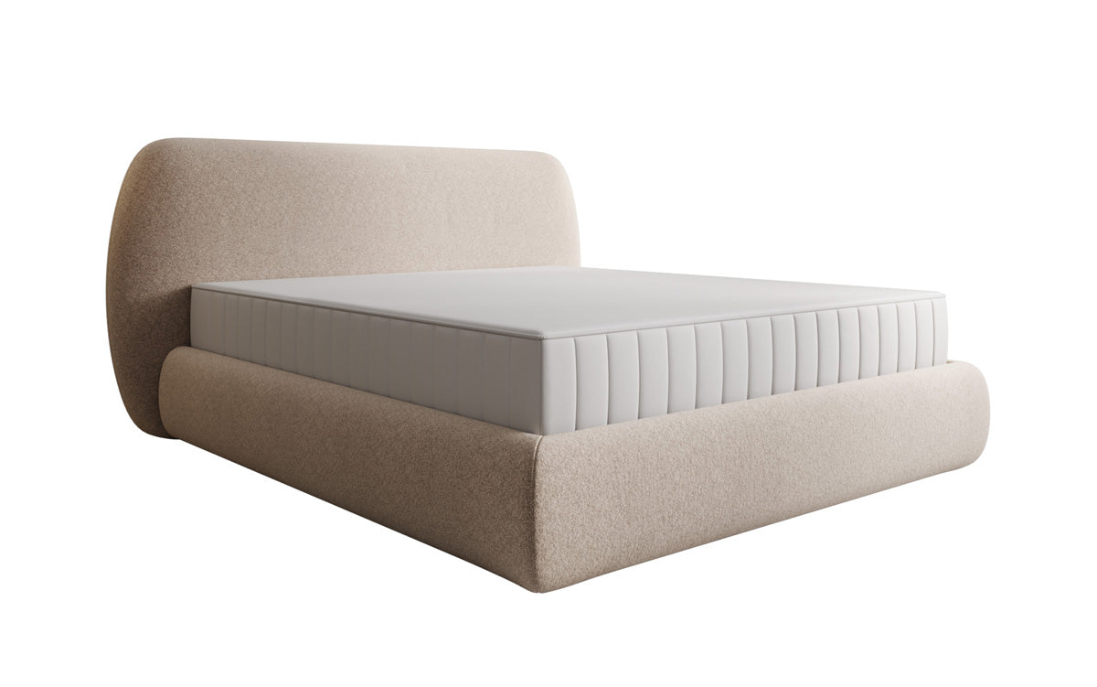 Lit capitonné design Nella en tissu structuré avec espace de rangement