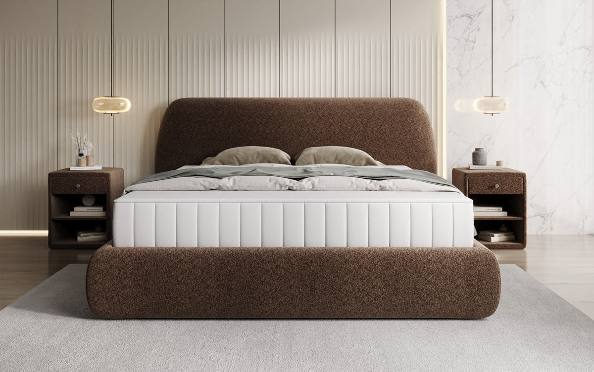 Lit capitonné design Nella en tissu structuré avec espace de rangement