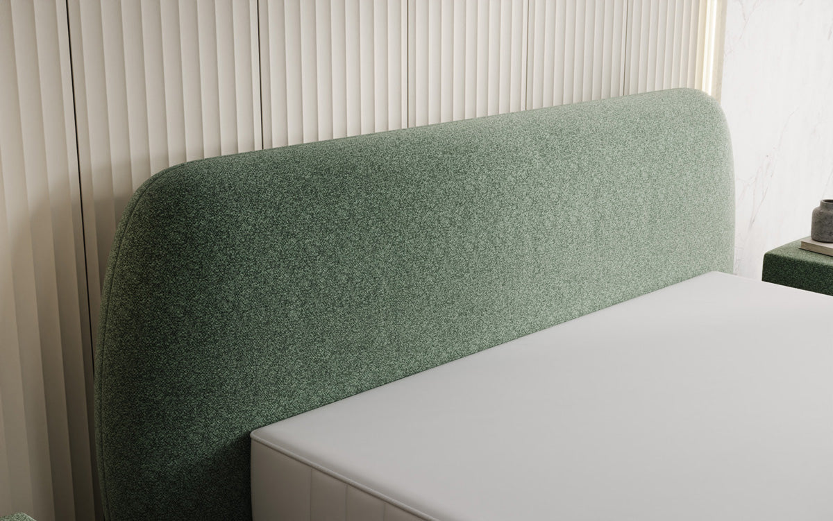 Lit capitonné design Nella en tissu structuré avec espace de rangement