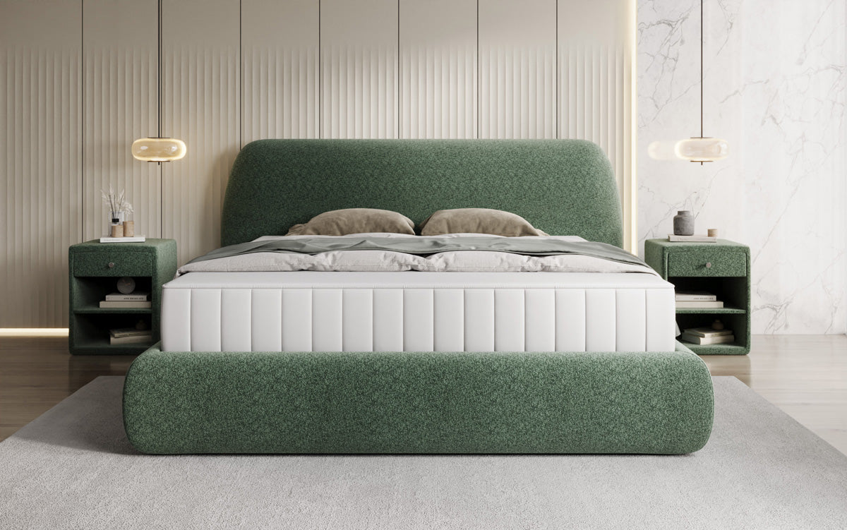 Lit capitonné design Nella en tissu structuré avec espace de rangement