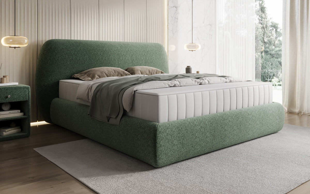 Lit capitonné design Nella en tissu structuré avec espace de rangement