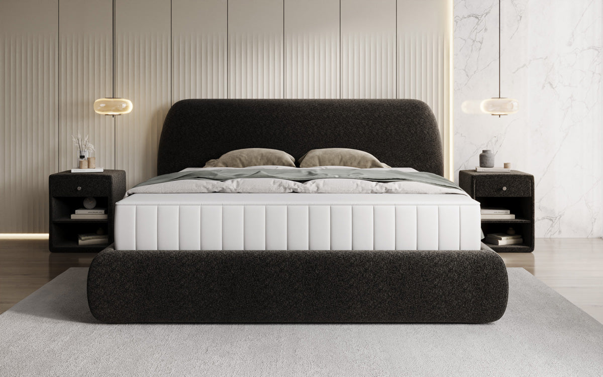 Lit capitonné design Nella en tissu structuré avec espace de rangement