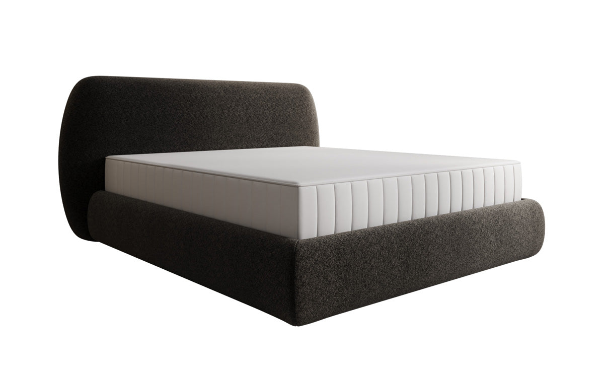 Lit capitonné design Nella en tissu structuré avec espace de rangement