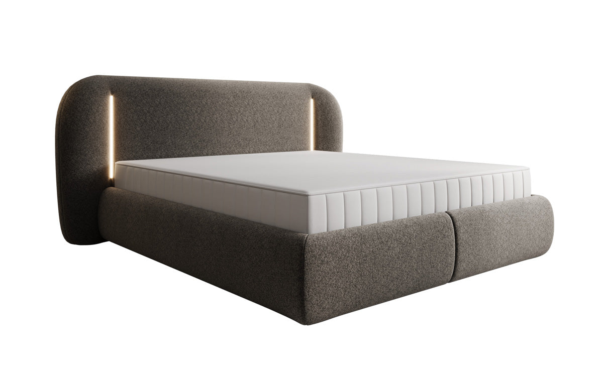 Lit rembourré design Momo en tissu structuré avec espace de rangement et LED