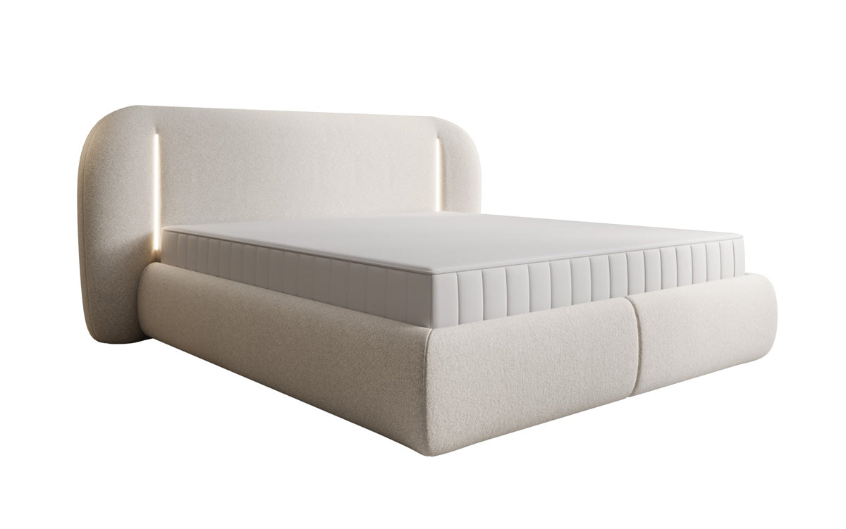 Lit rembourré design Momo en tissu structuré avec espace de rangement et LED