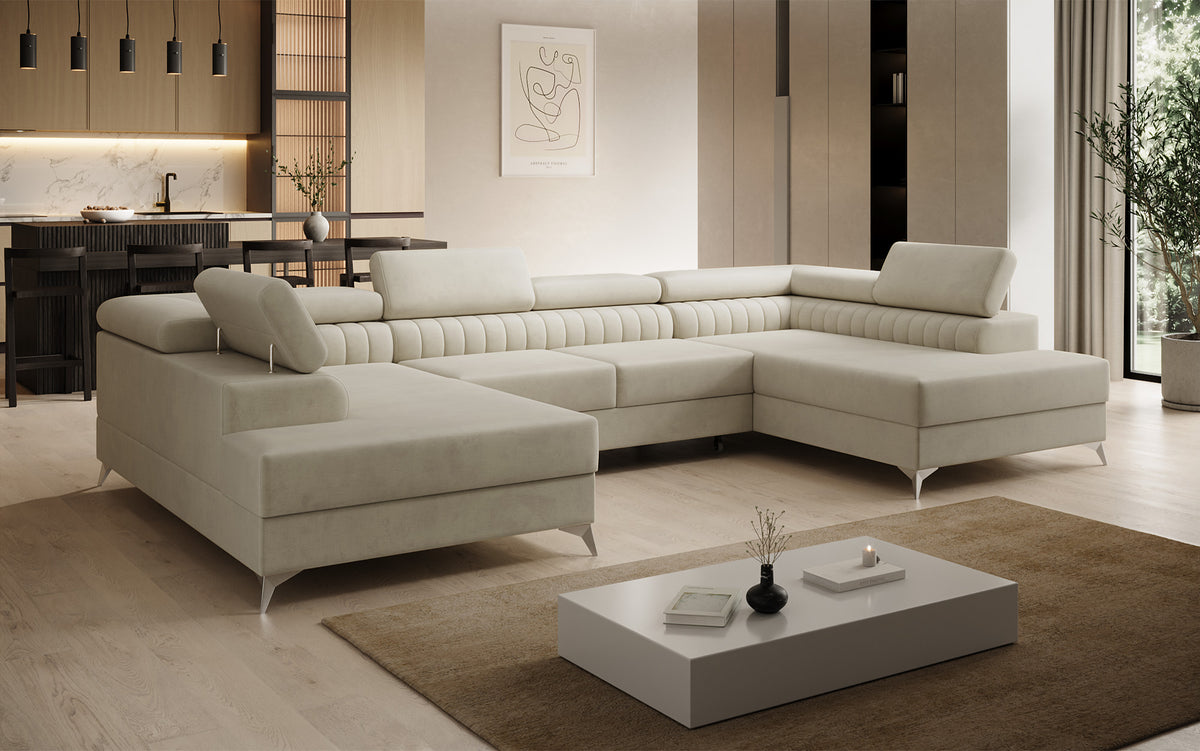 Canapé design Aurea U avec fonction lit et rabattable en velours