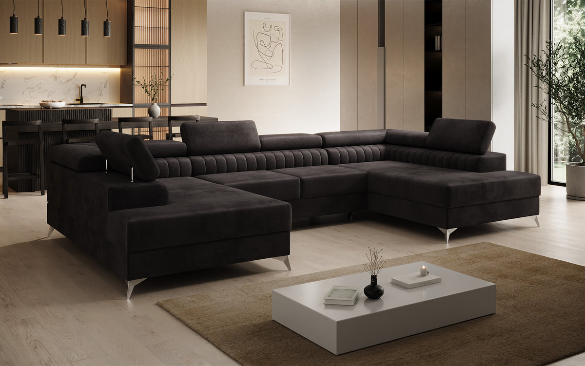 Designer Sofa Aurea U mit Schlaf- und Klappfunktion in Samt