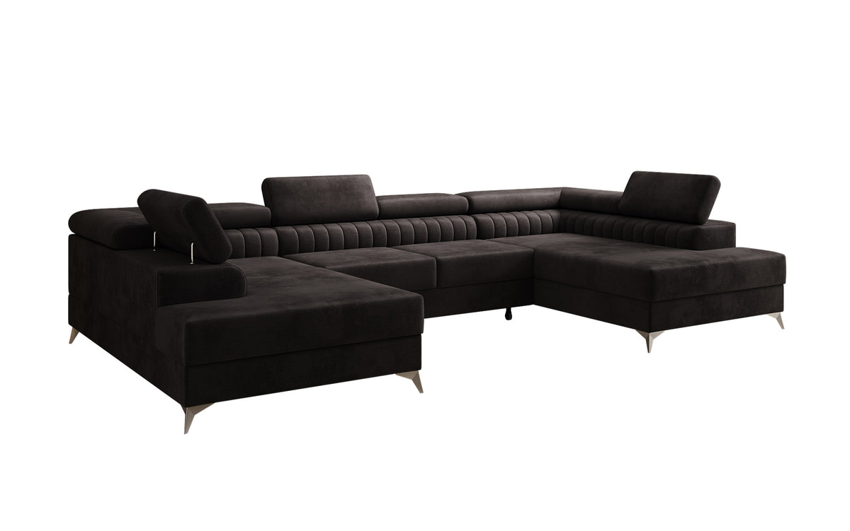 Designer Sofa Aurea U mit Schlaf- und Klappfunktion in Samt