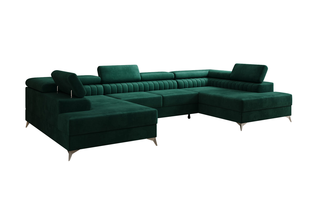 Designer Sofa Aurea U mit Schlaf- und Klappfunktion in Samt