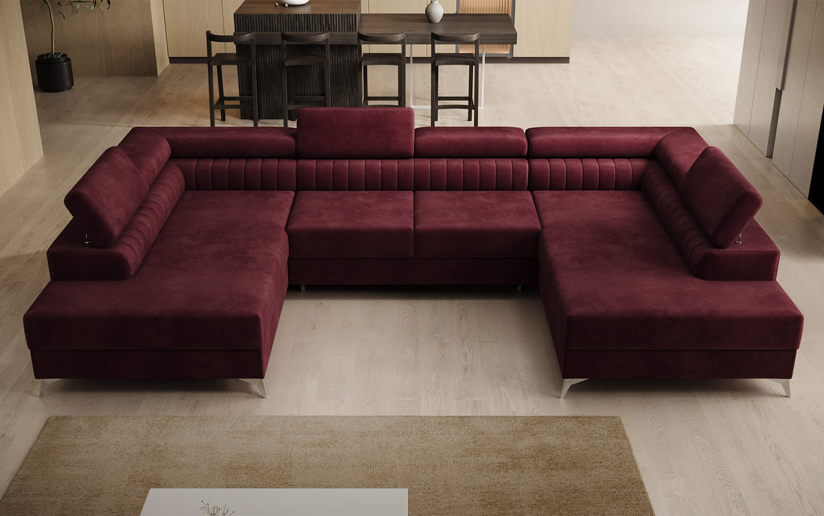 Designer Sofa Aurea U mit Schlaf- und Klappfunktion in Samt
