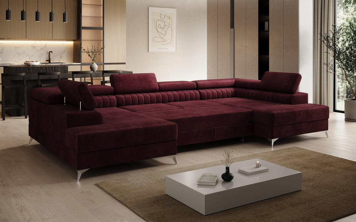 Designer Sofa Aurea U mit Schlaf- und Klappfunktion in Samt