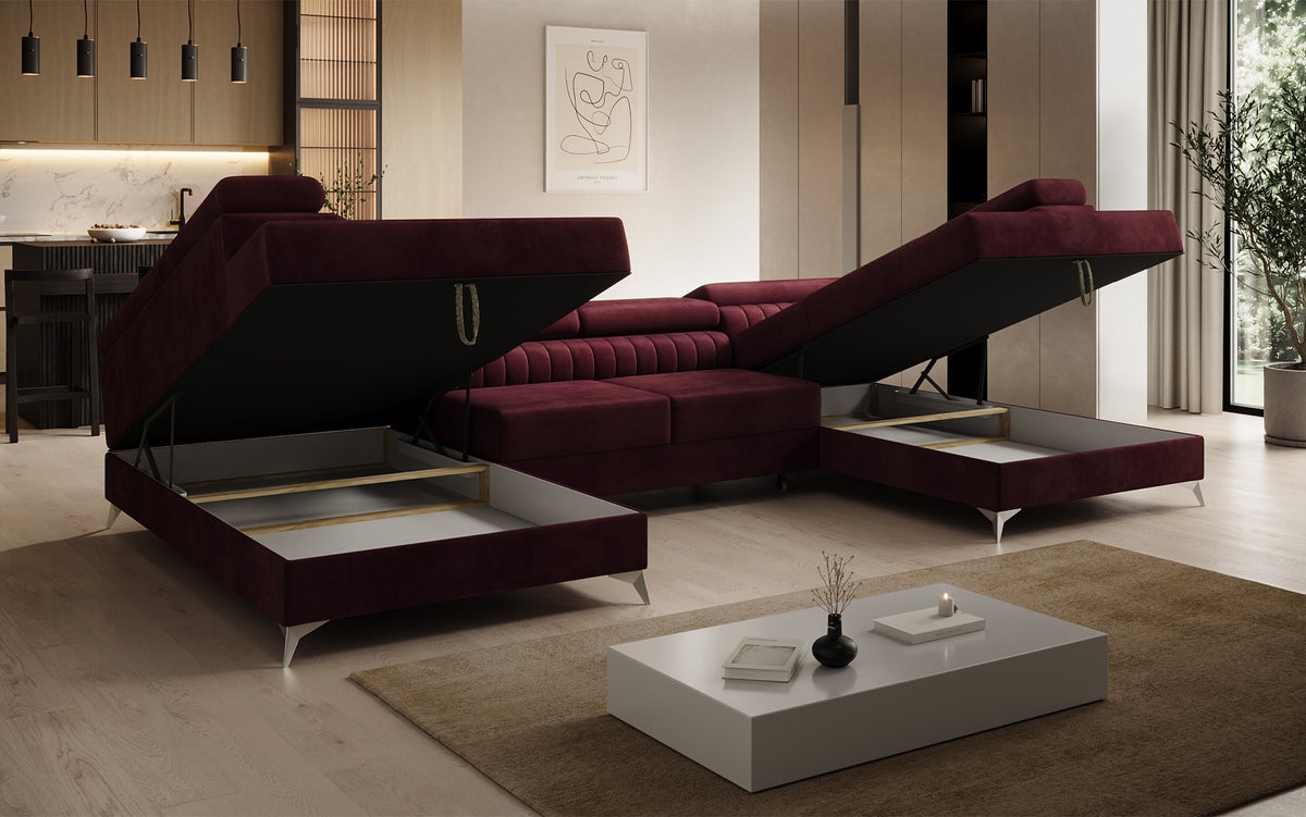 Designer Sofa Aurea U mit Schlaf- und Klappfunktion in Samt