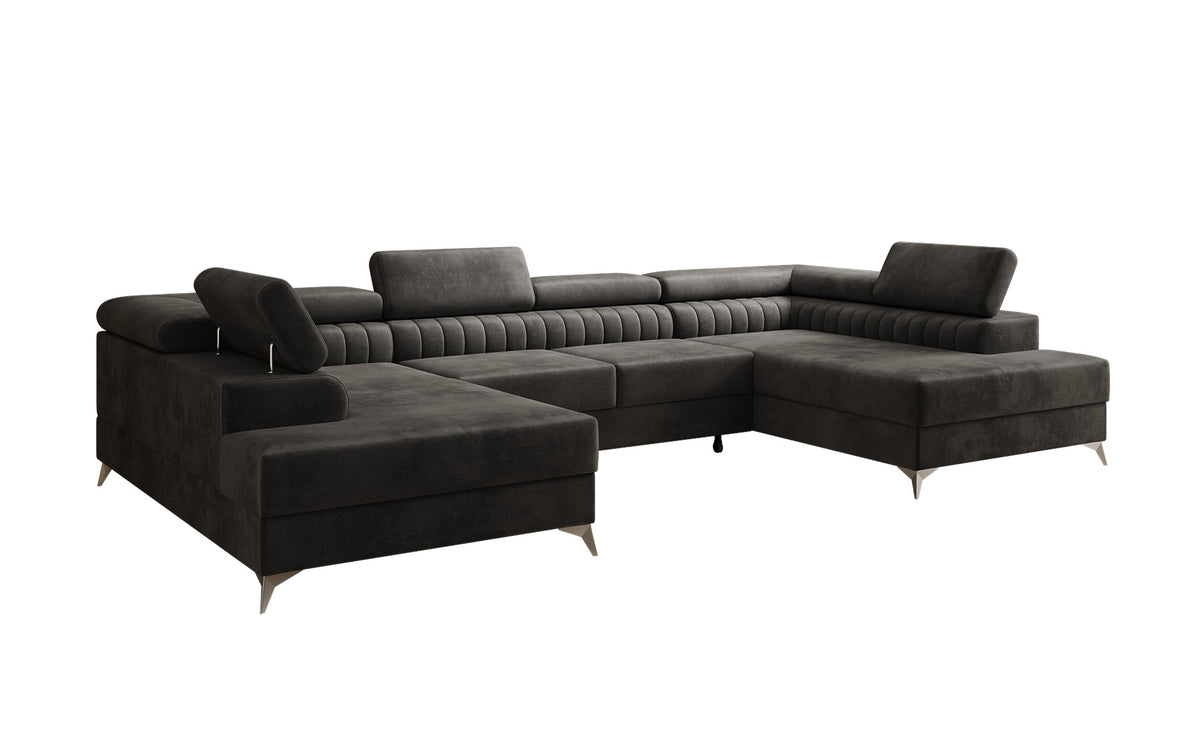 Designer Sofa Aurea U mit Schlaf- und Klappfunktion in Samt