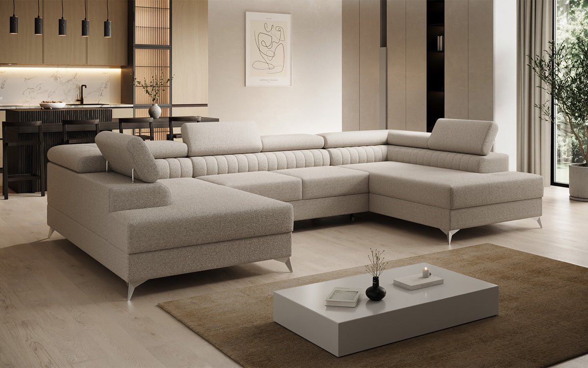 Canapé design Aurea U avec fonction lit et rabattable en Bouclé