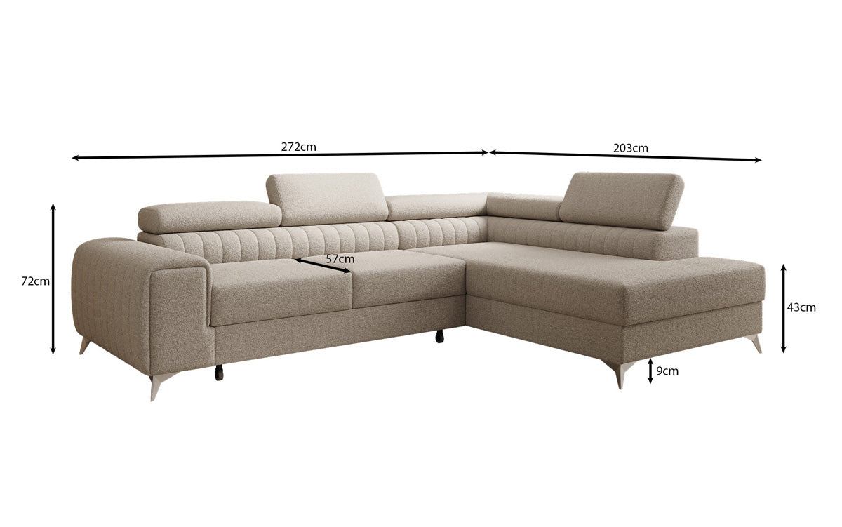 Canapé d’angle design Aurea avec fonction couchage et fonction rabattable en Bouclé