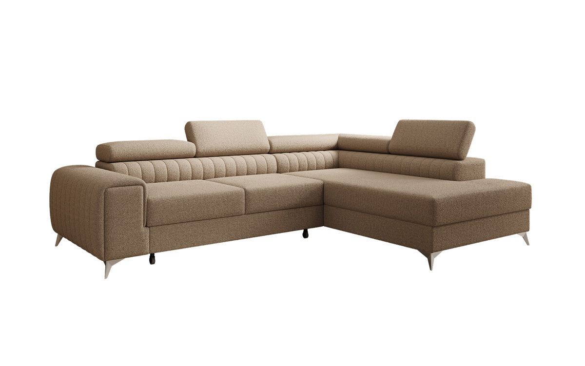 Canapé d’angle design Aurea avec fonction couchage et fonction rabattable en Bouclé