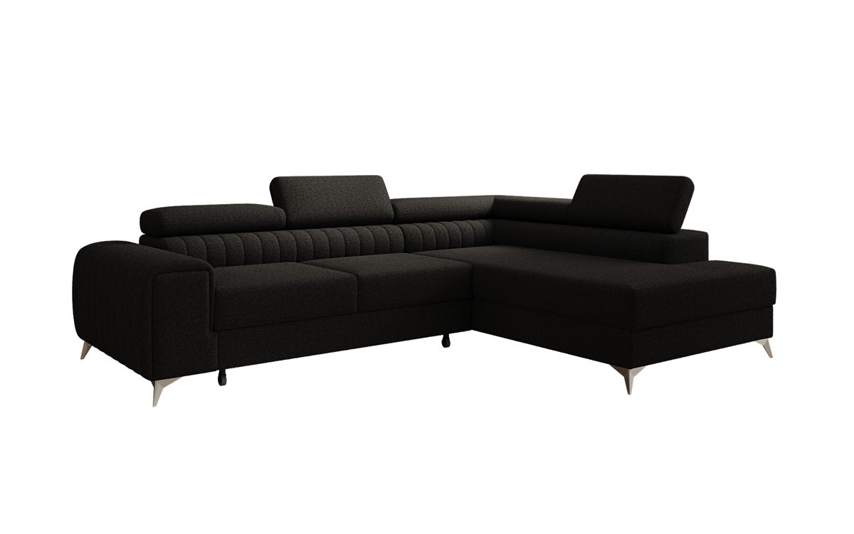 Canapé d’angle design Aurea avec fonction couchage et fonction rabattable en Bouclé