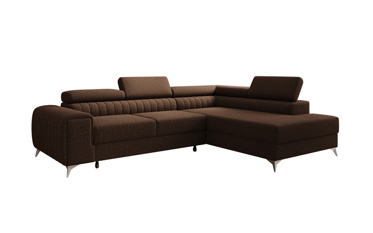Canapé d’angle design Aurea avec fonction couchage et fonction rabattable en Bouclé