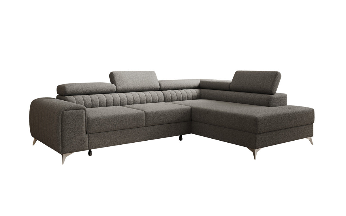 Canapé d’angle design Aurea avec fonction couchage et fonction rabattable en Bouclé