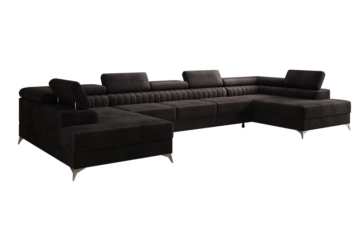 Designer Sofa Aurea U XXL mit Schlaf- und Klappfunktion in Samt