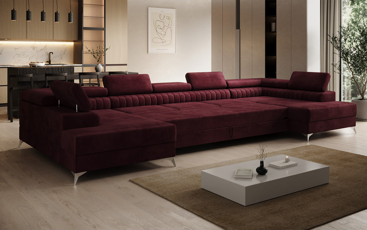 Designer Sofa Aurea U XXL mit Schlaf- und Klappfunktion in Samt