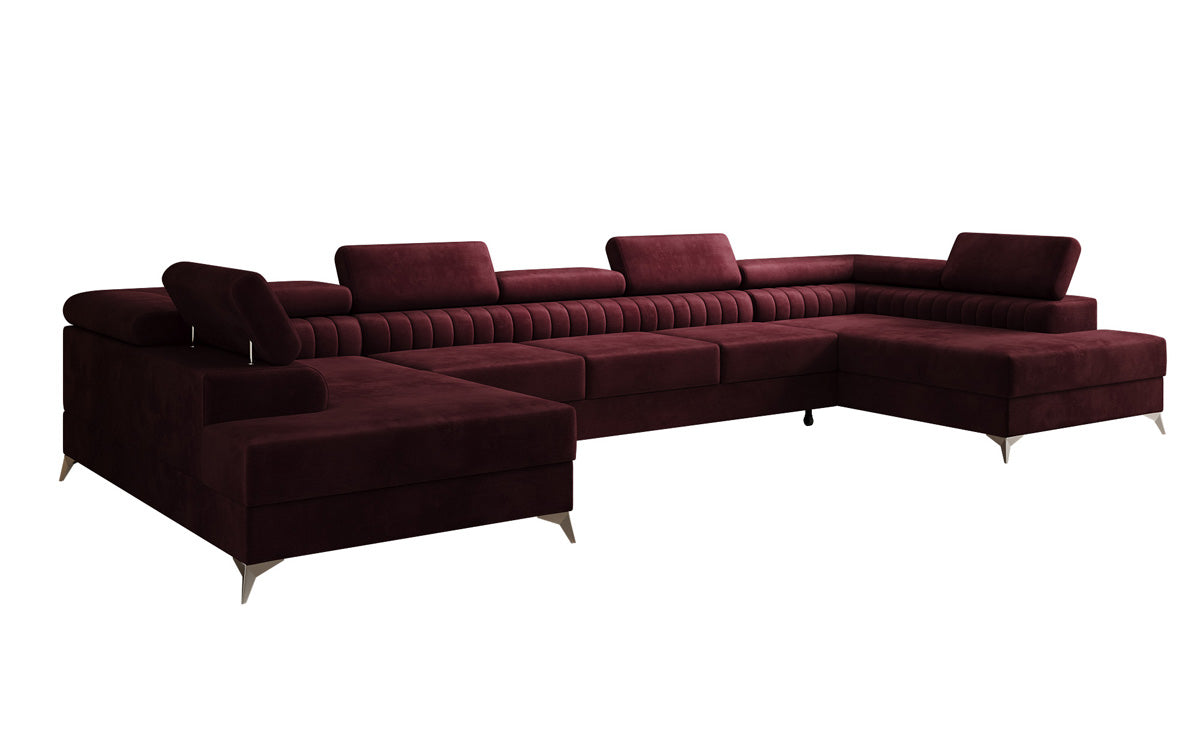 Designer Sofa Aurea U XXL mit Schlaf- und Klappfunktion in Samt