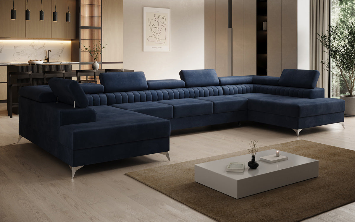 Designer Sofa Aurea U XXL mit Schlaf- und Klappfunktion in Samt