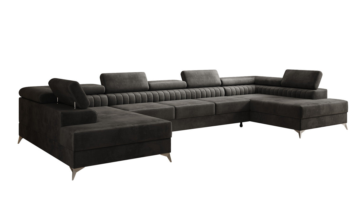 Designer Sofa Aurea U XXL mit Schlaf- und Klappfunktion in Samt