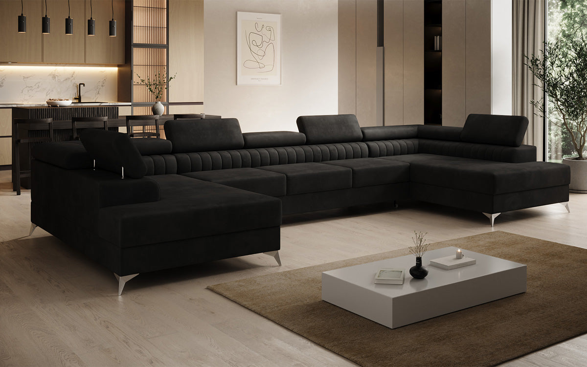 Designer Sofa Aurea U XXL mit Schlaf- und Klappfunktion in Samt