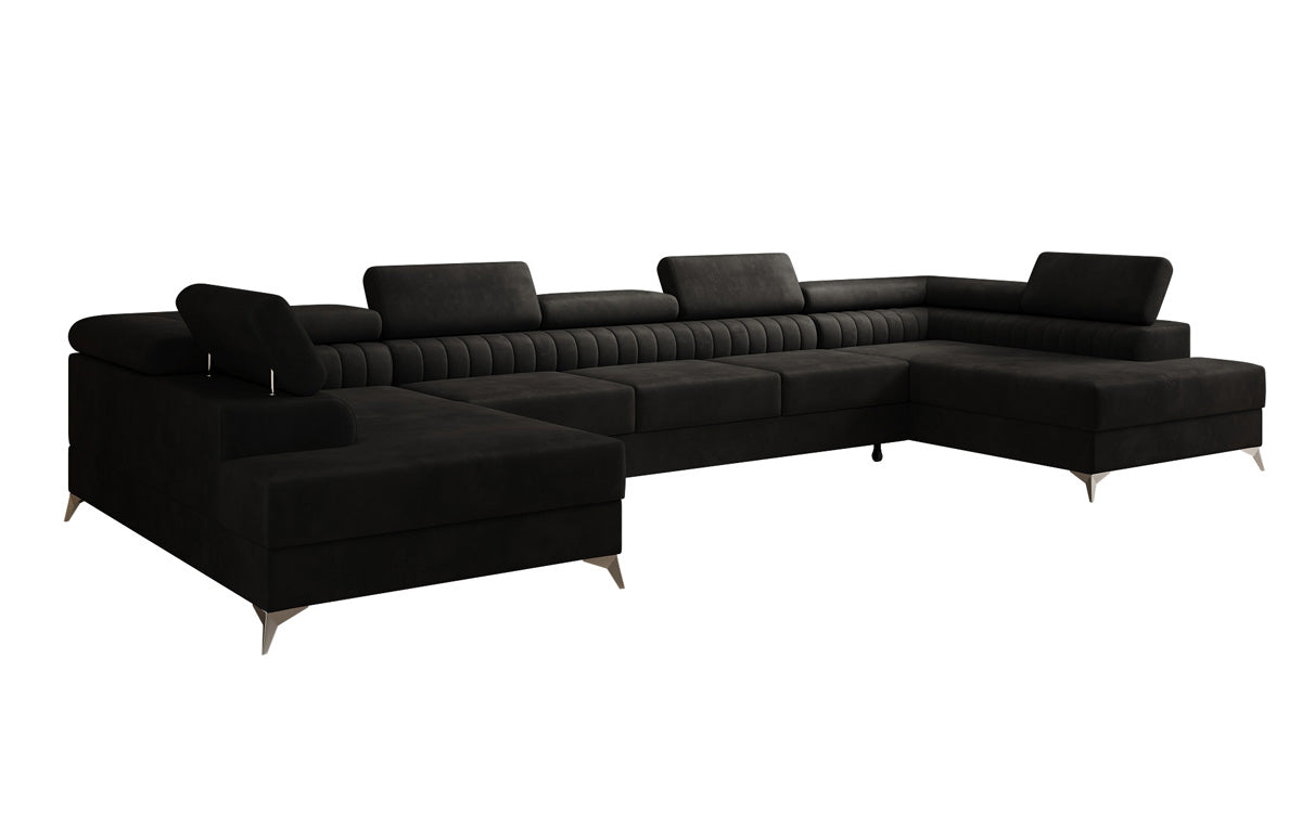 Designer Sofa Aurea U XXL mit Schlaf- und Klappfunktion in Samt