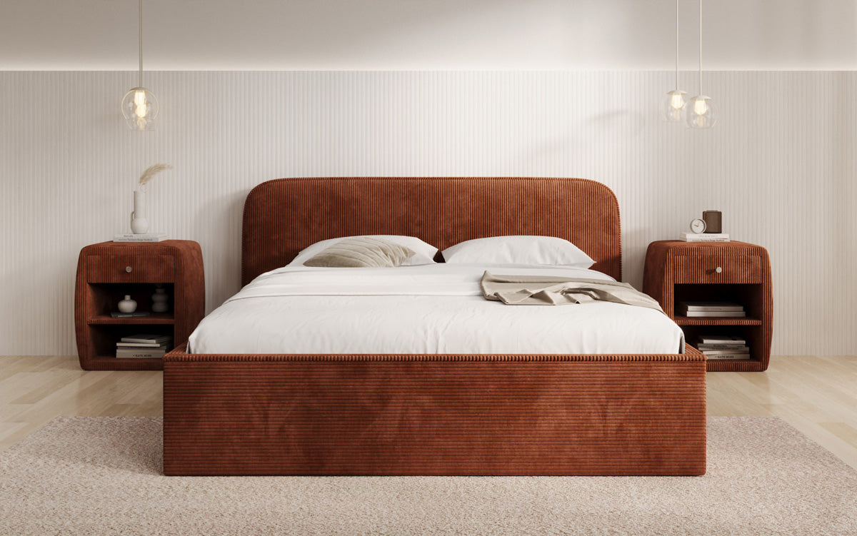 Lit rembourré design Nola en Côtelé avec espace de rangement