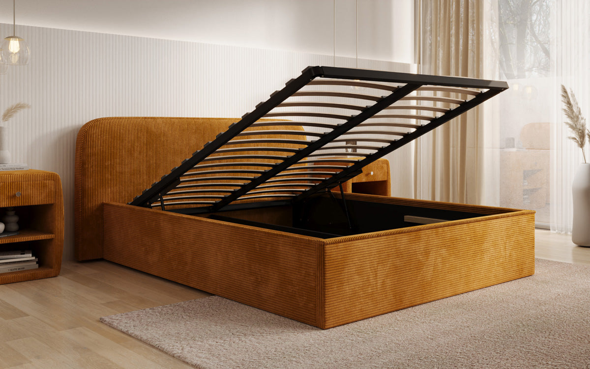 Lit rembourré design Nola en Côtelé avec espace de rangement