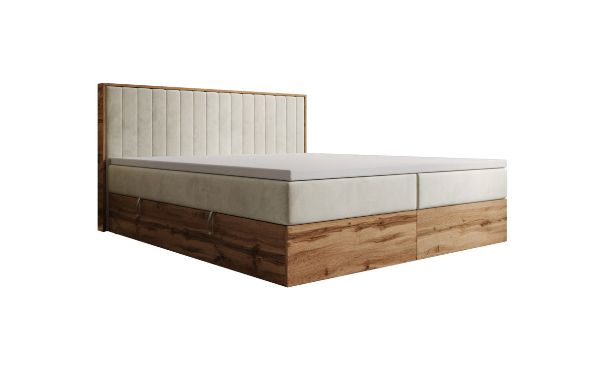 Lit boxspring Timber Line avec espace de rangement en Velours