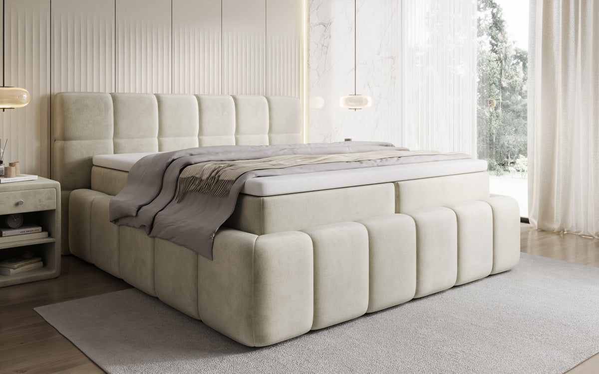 Lit boxspring Bombo avec rangement en Velours