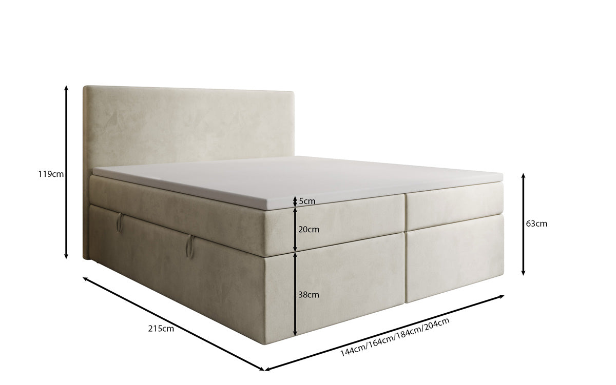 Lit boxspring Kubo avec espace de rangement en Velours