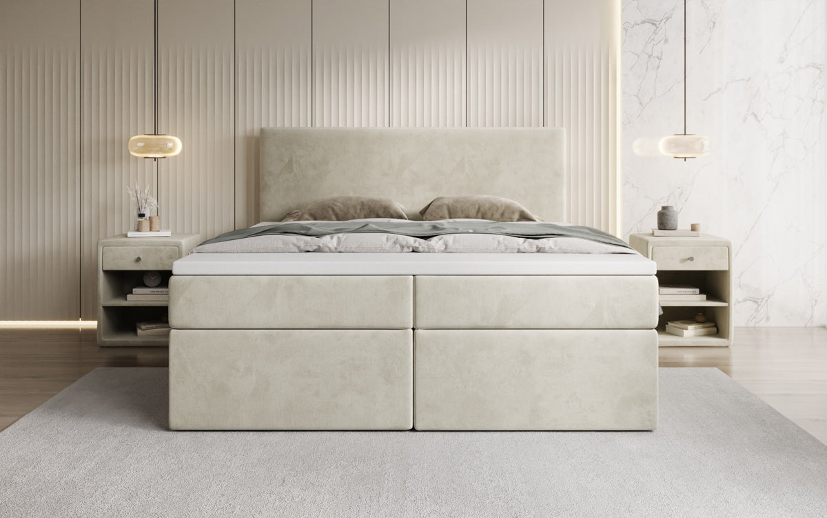 Lit boxspring Kubo avec espace de rangement en Velours