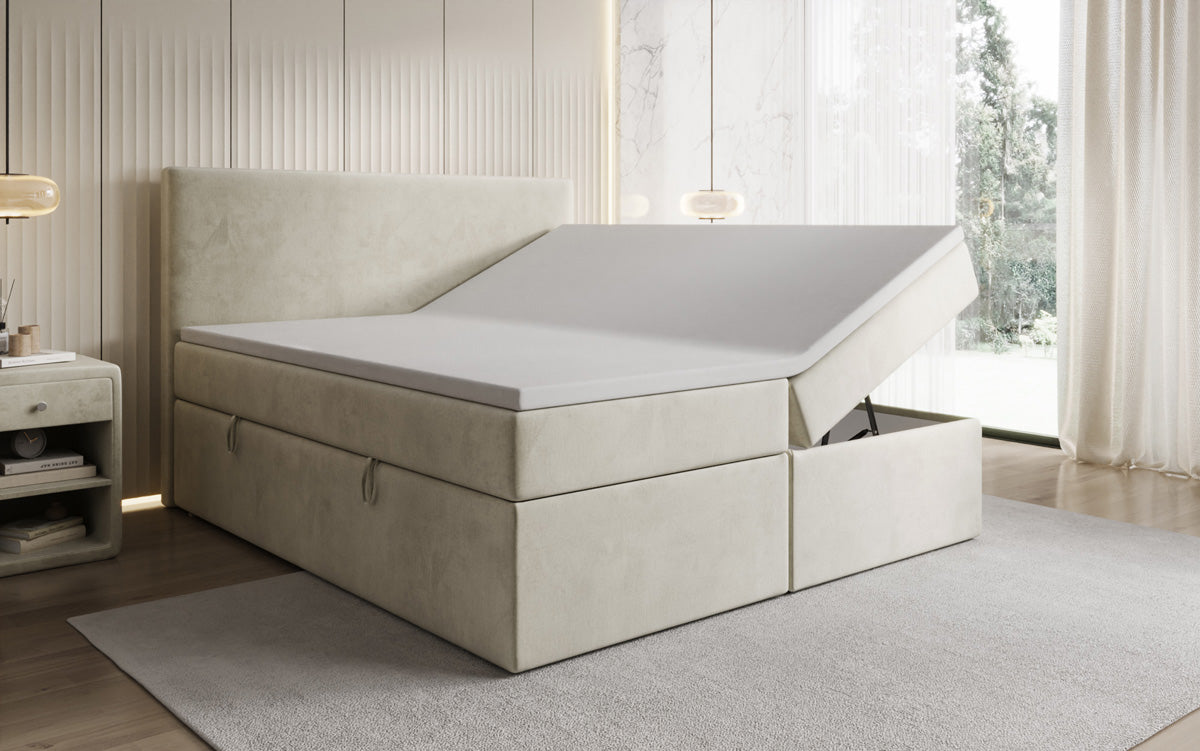 Lit boxspring Kubo avec espace de rangement en Velours