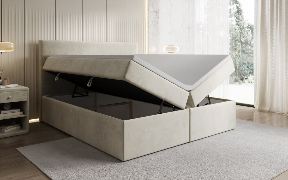 Lit boxspring Kubo avec espace de rangement en Velours