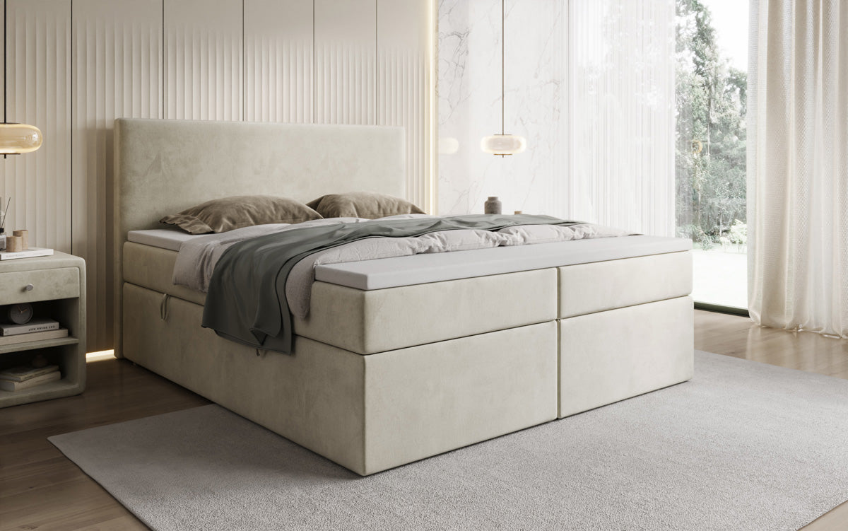Lit boxspring Kubo avec espace de rangement en Velours