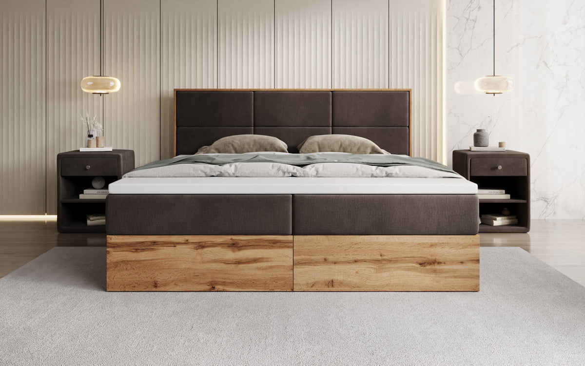 Boxspringbett Timber Panel mit Stauraum in Samt