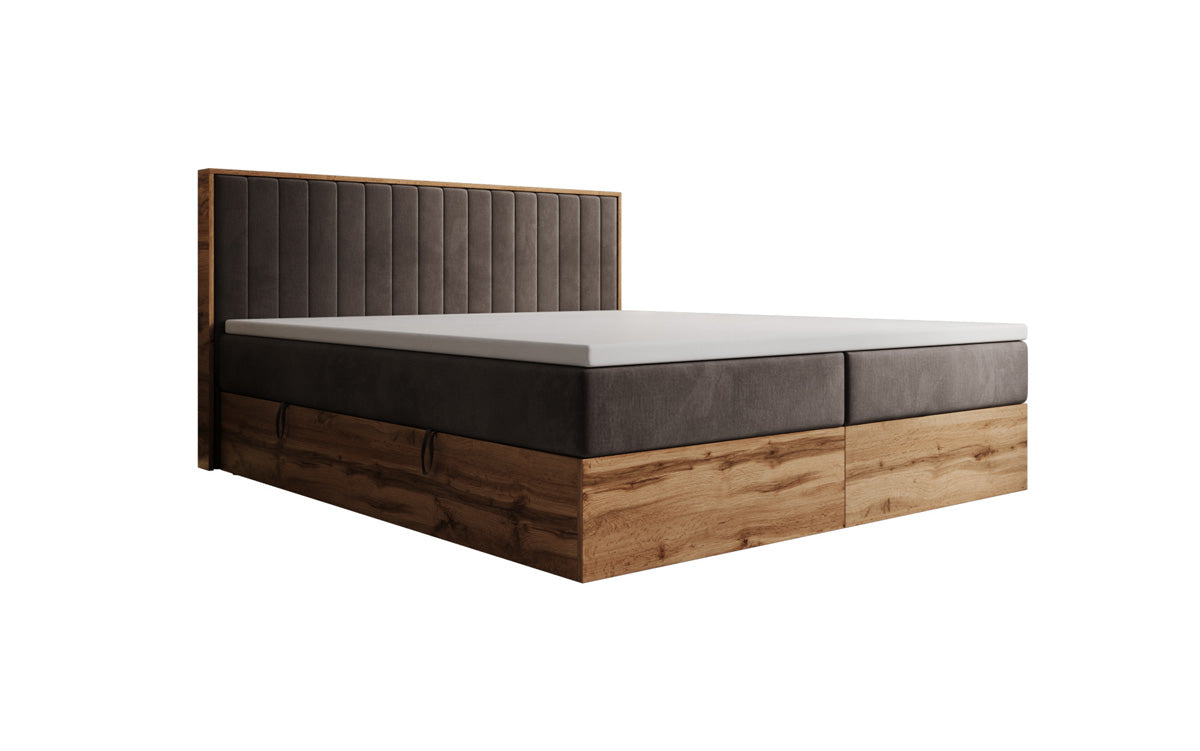 Lit boxspring Timber Line avec espace de rangement en Velours