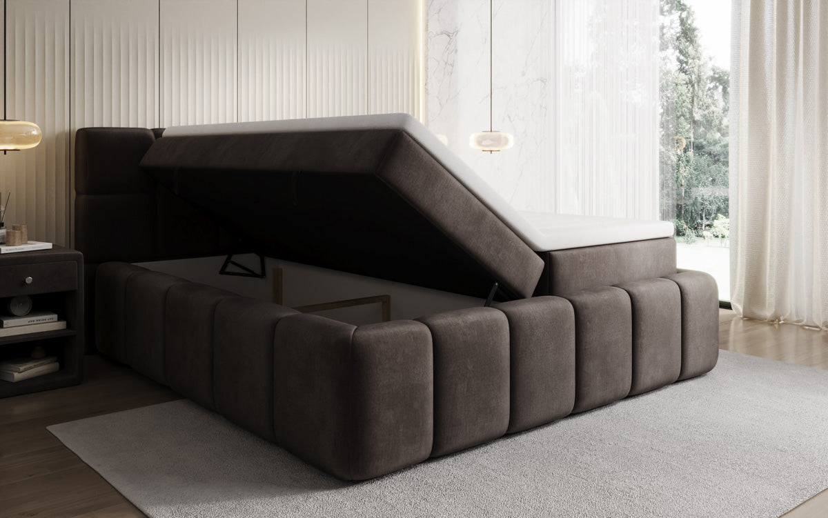 Lit boxspring Bombo avec rangement en Velours