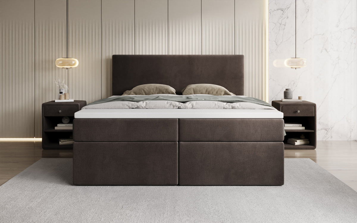 Lit boxspring Kubo avec espace de rangement en Velours