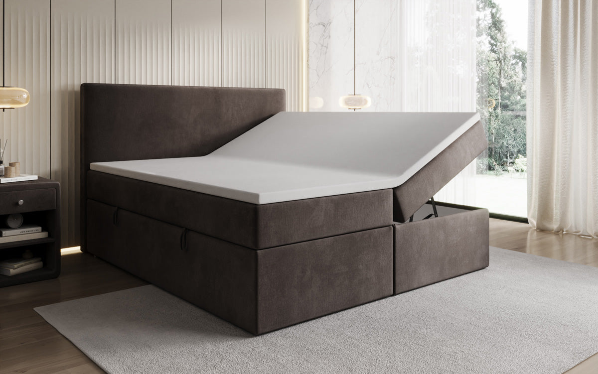 Lit boxspring Kubo avec espace de rangement en Velours