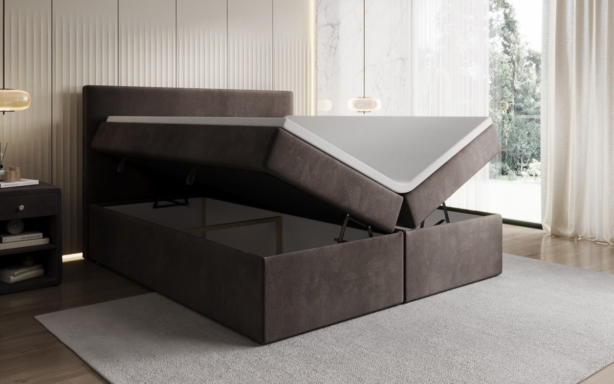 Lit boxspring Kubo avec espace de rangement en Velours